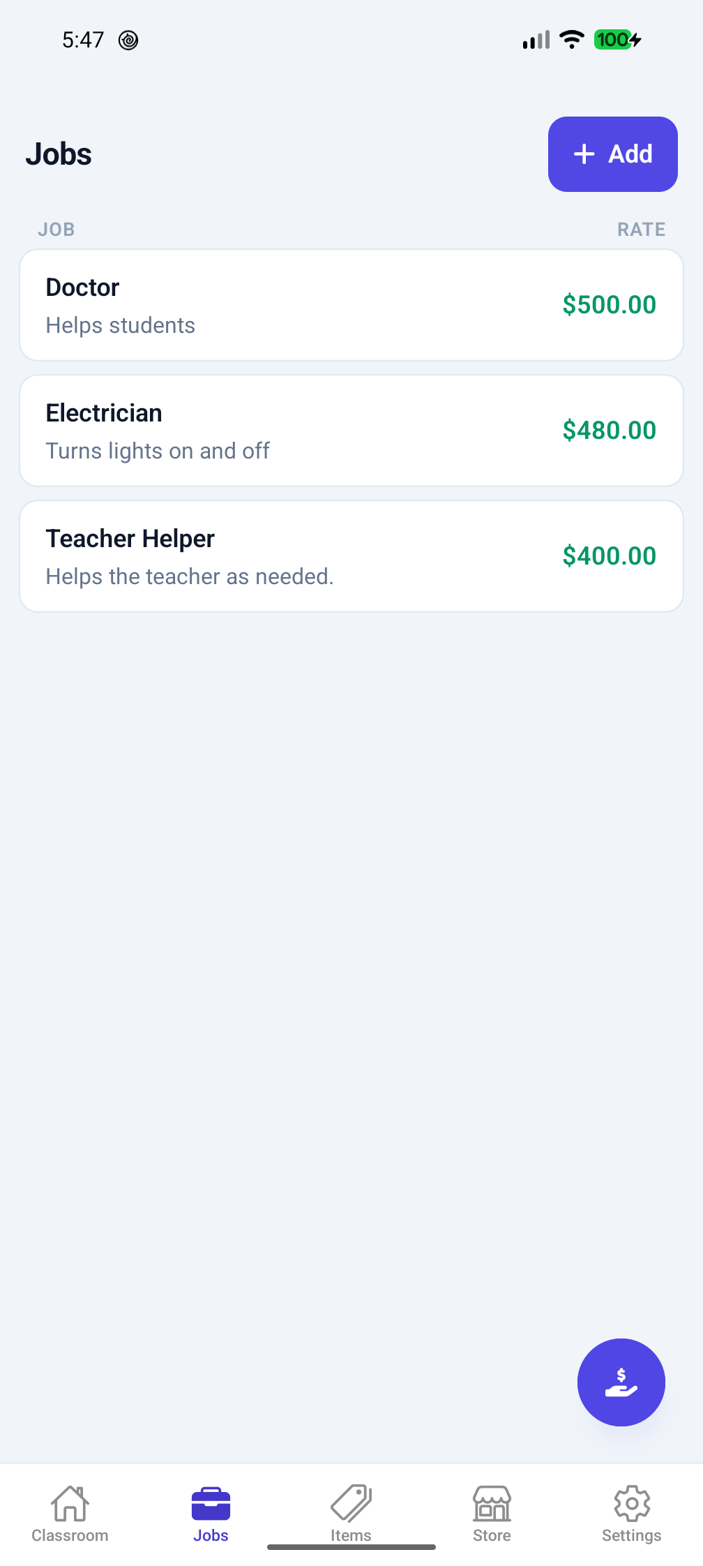 Student Credits Jobs & rates
